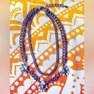 Elegant Silver Chain Necklace with Crystal Accents, EUC